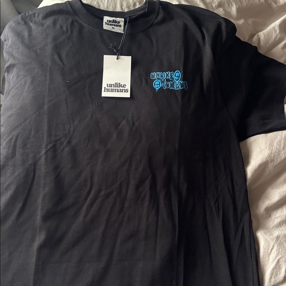 Unlike Humans Black T-Shirt with Blue Logo